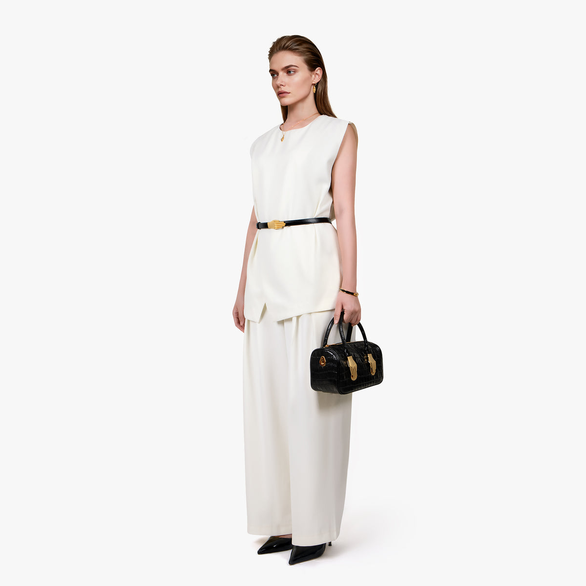 Black Crocodile Embossed Leather Tote