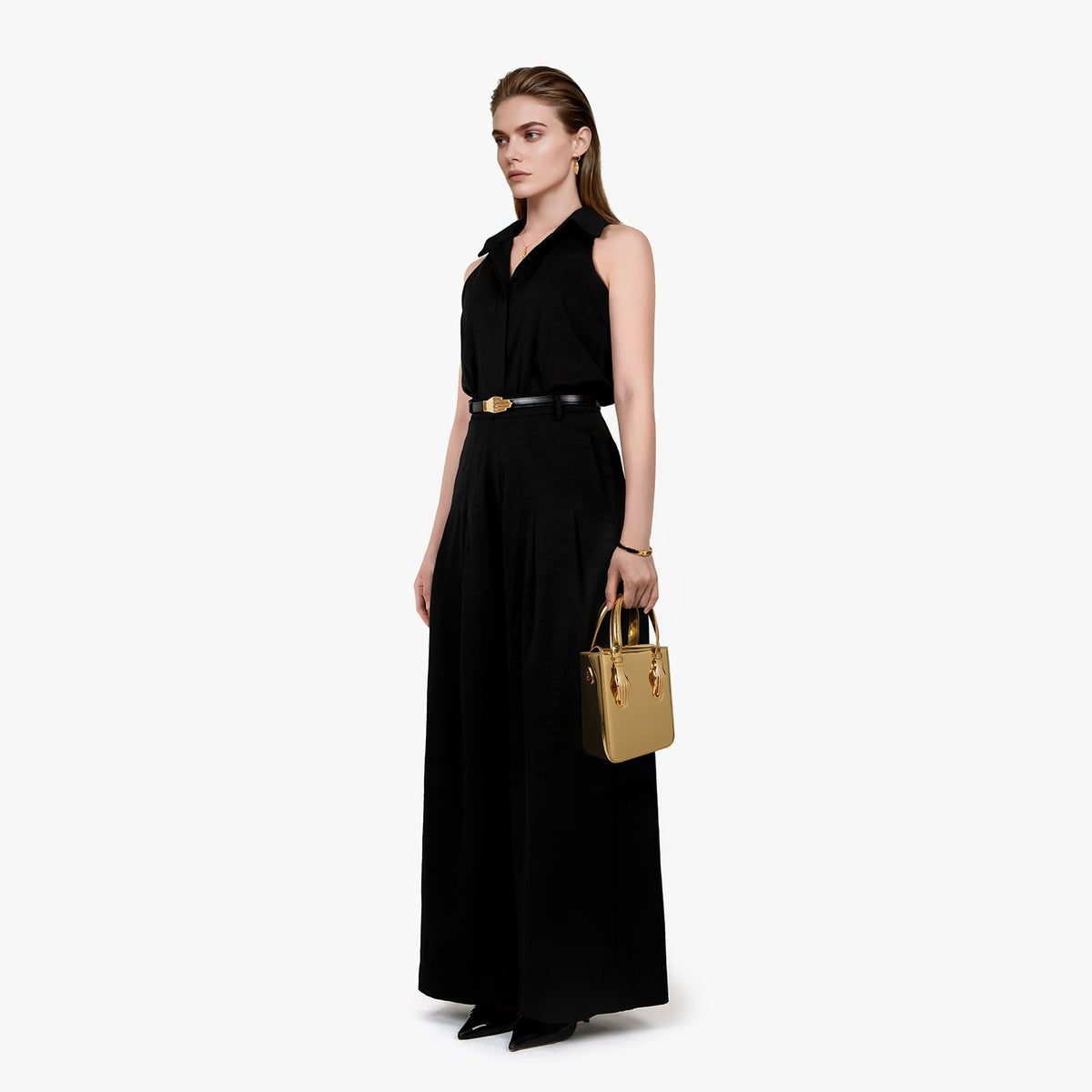 Gold Mirror-finish microfiber Leather Vegan Bag