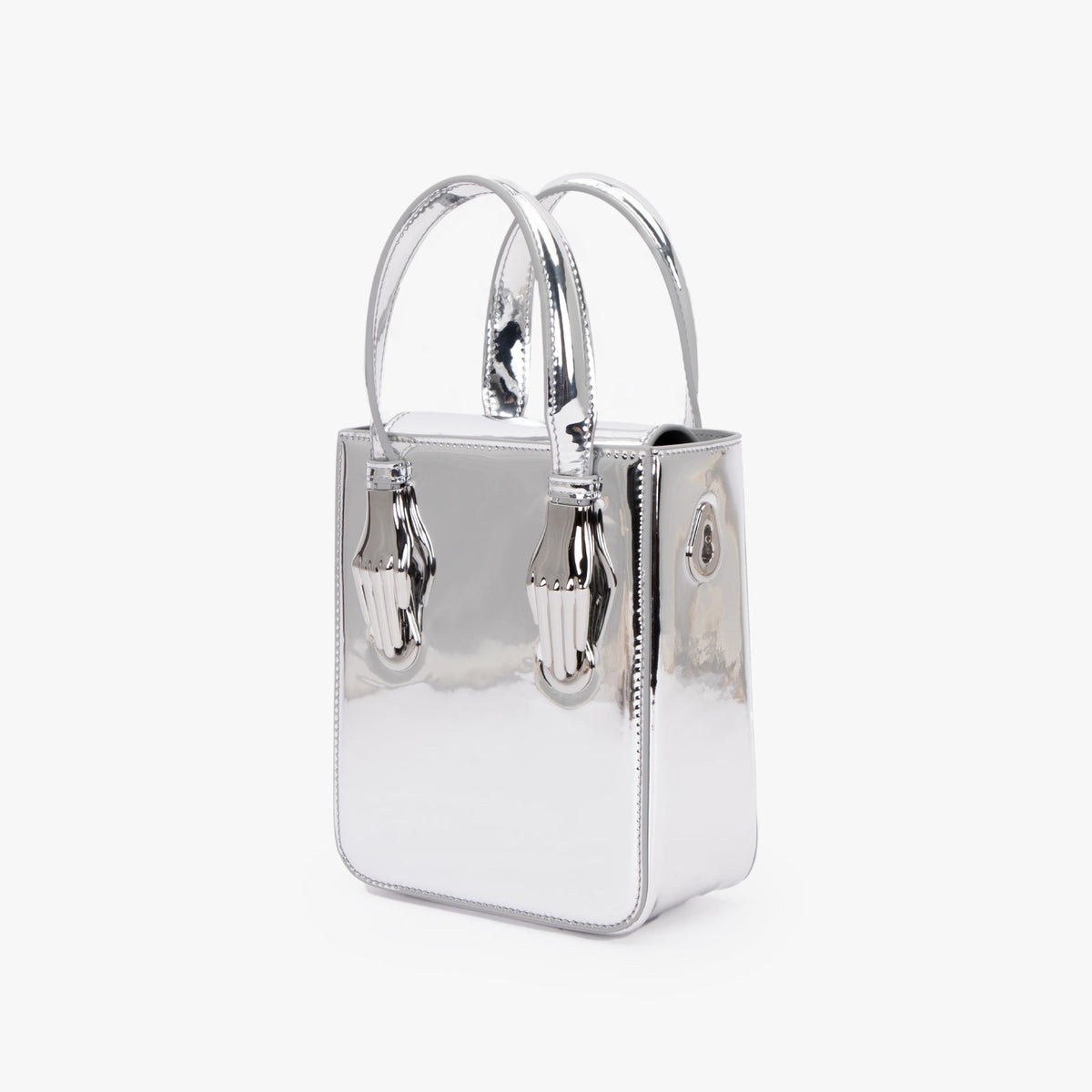 Silver Mirror-finish microfiber Leather Vegan Bag