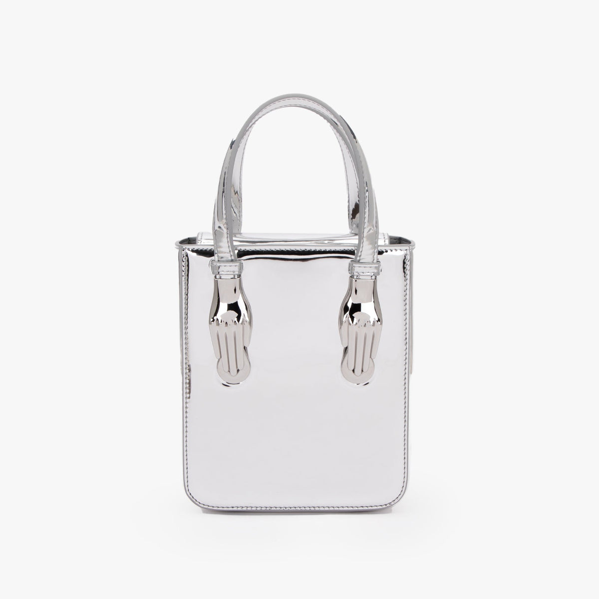 Silver Mirror-finish microfiber Leather Vegan Bag