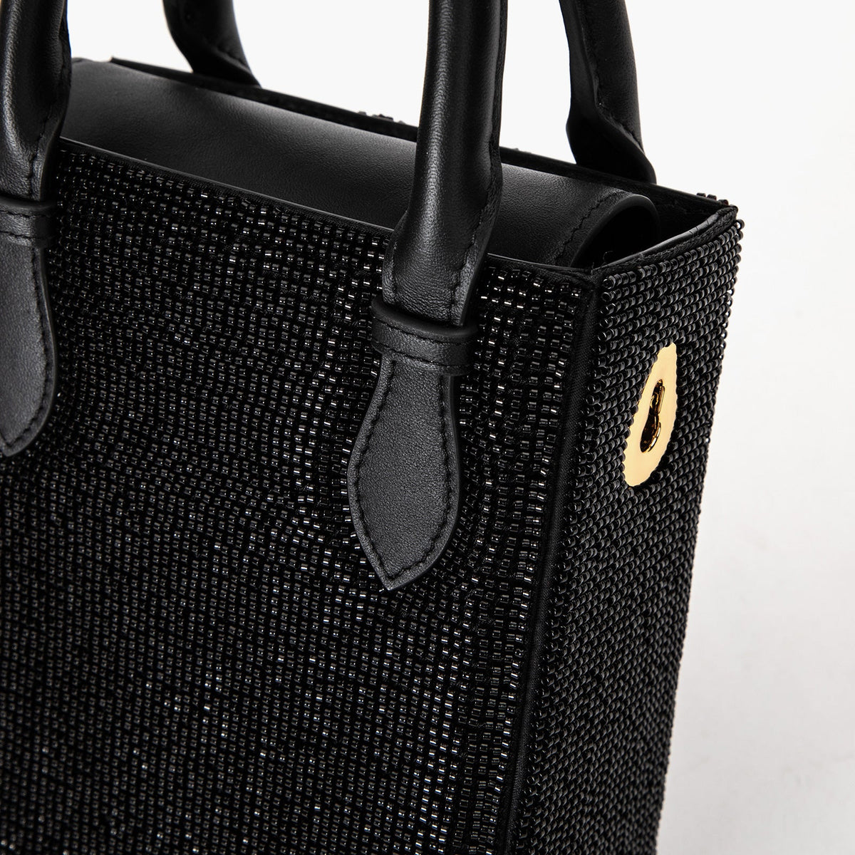 Black Handmade Beaded Top Handle Handbag