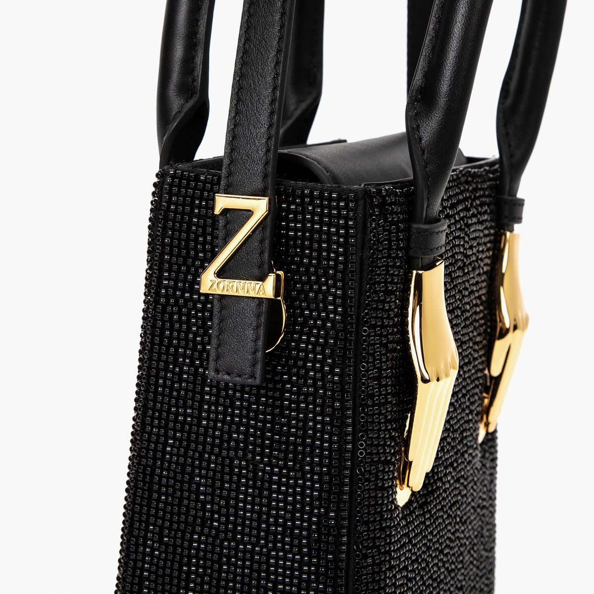 Black Handmade Beaded Top Handle Handbag