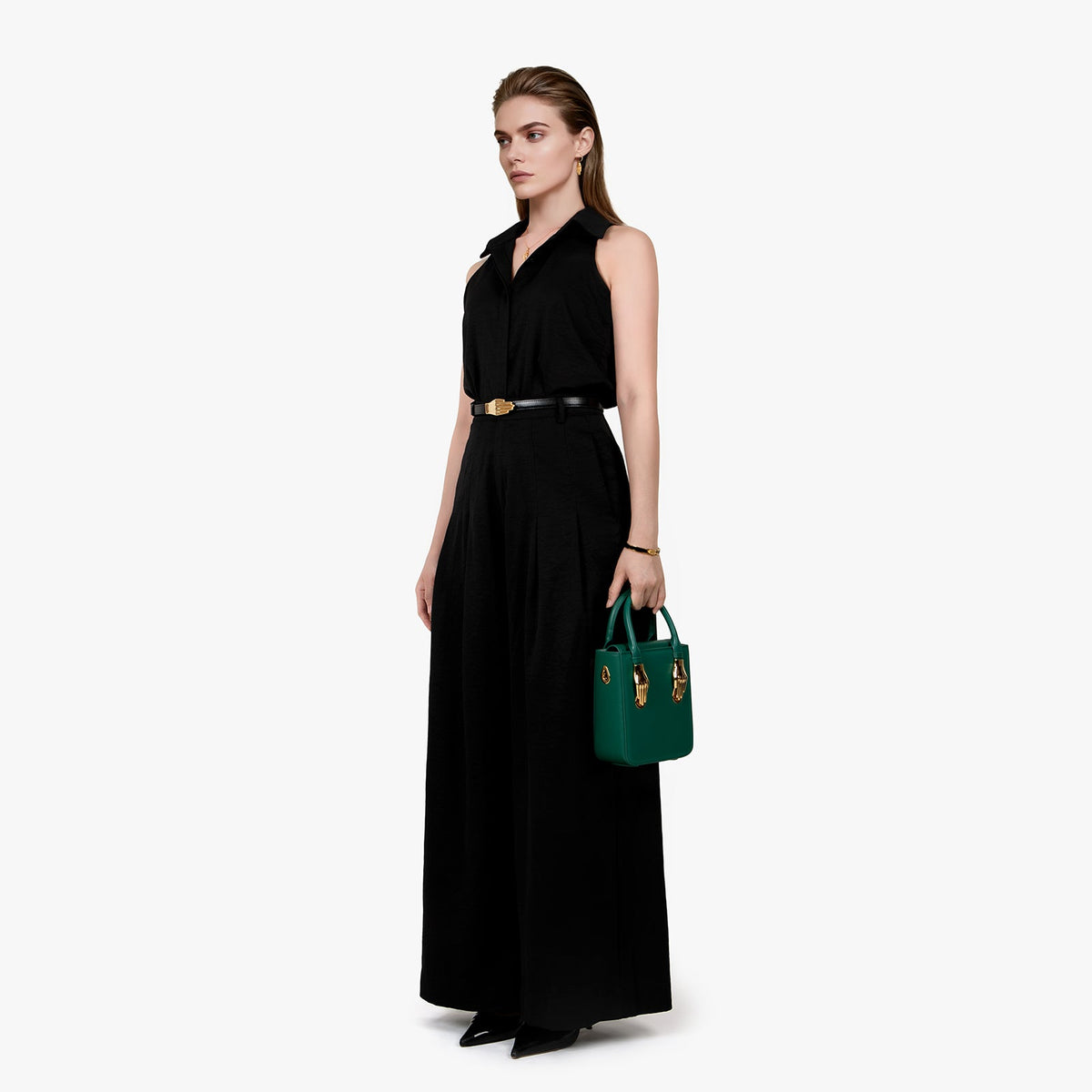 Dark Green Smooth Calfskin Leather Tote