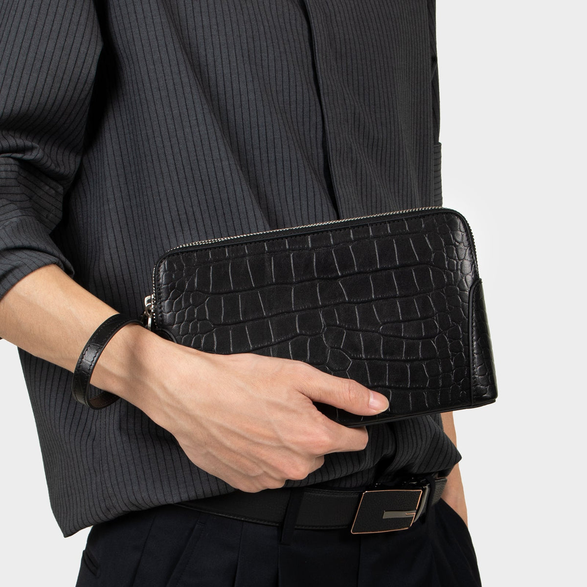 Crocodile Embossed Leather Clutch