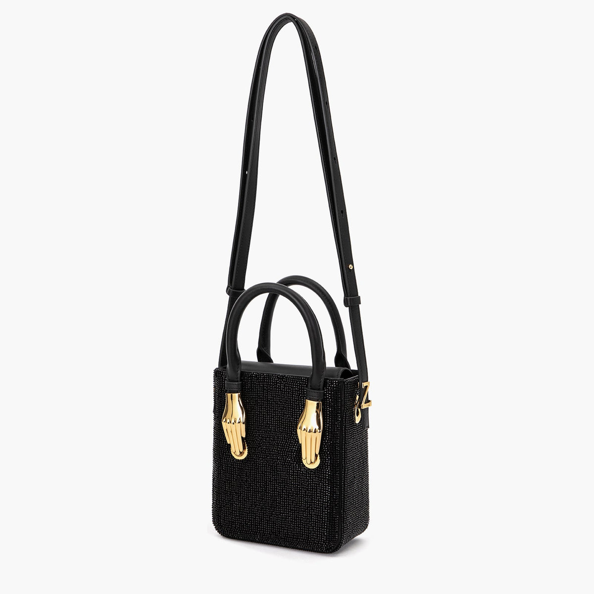 Black Handmade Beaded Top Handle Handbag