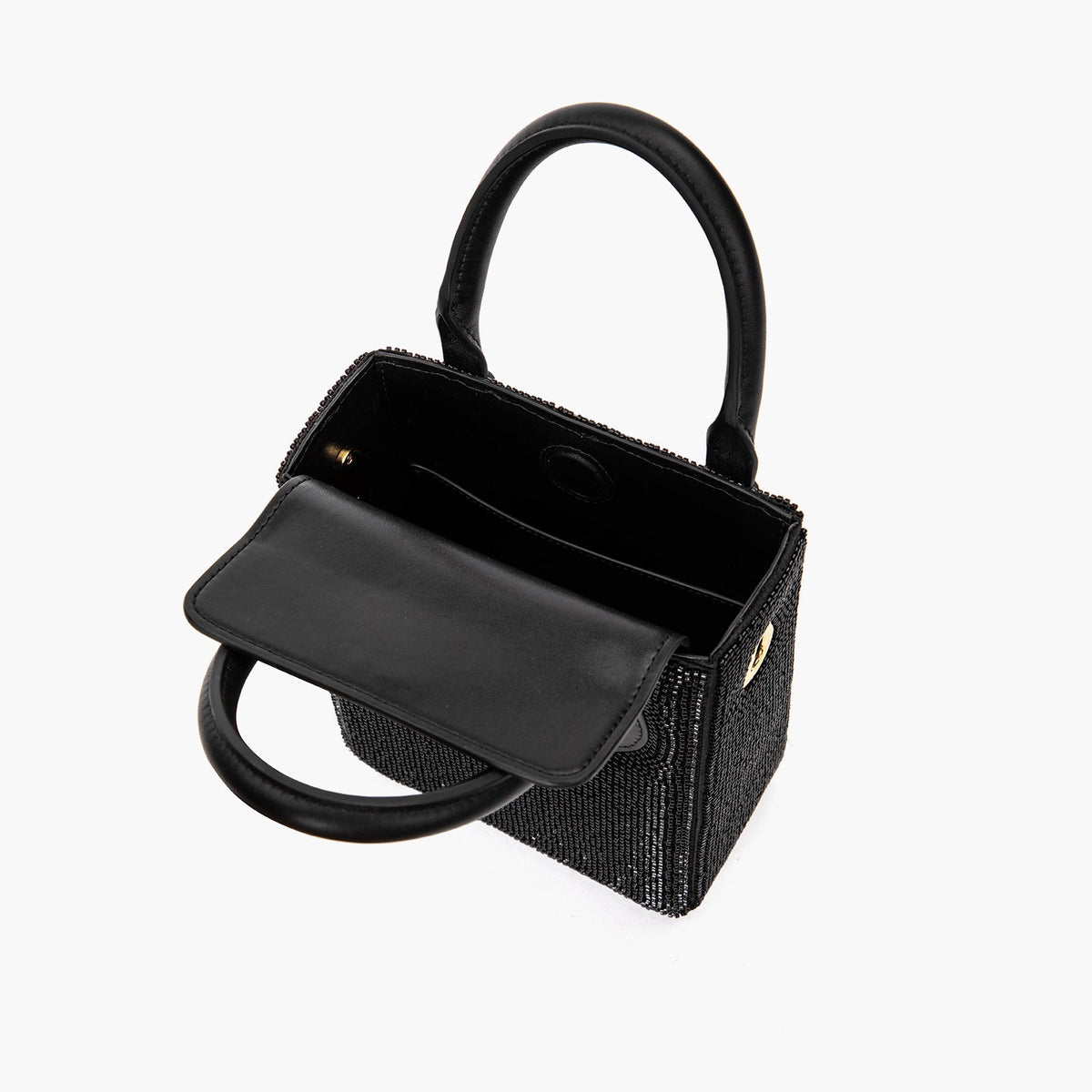 Black Handmade Beaded Top Handle Handbag