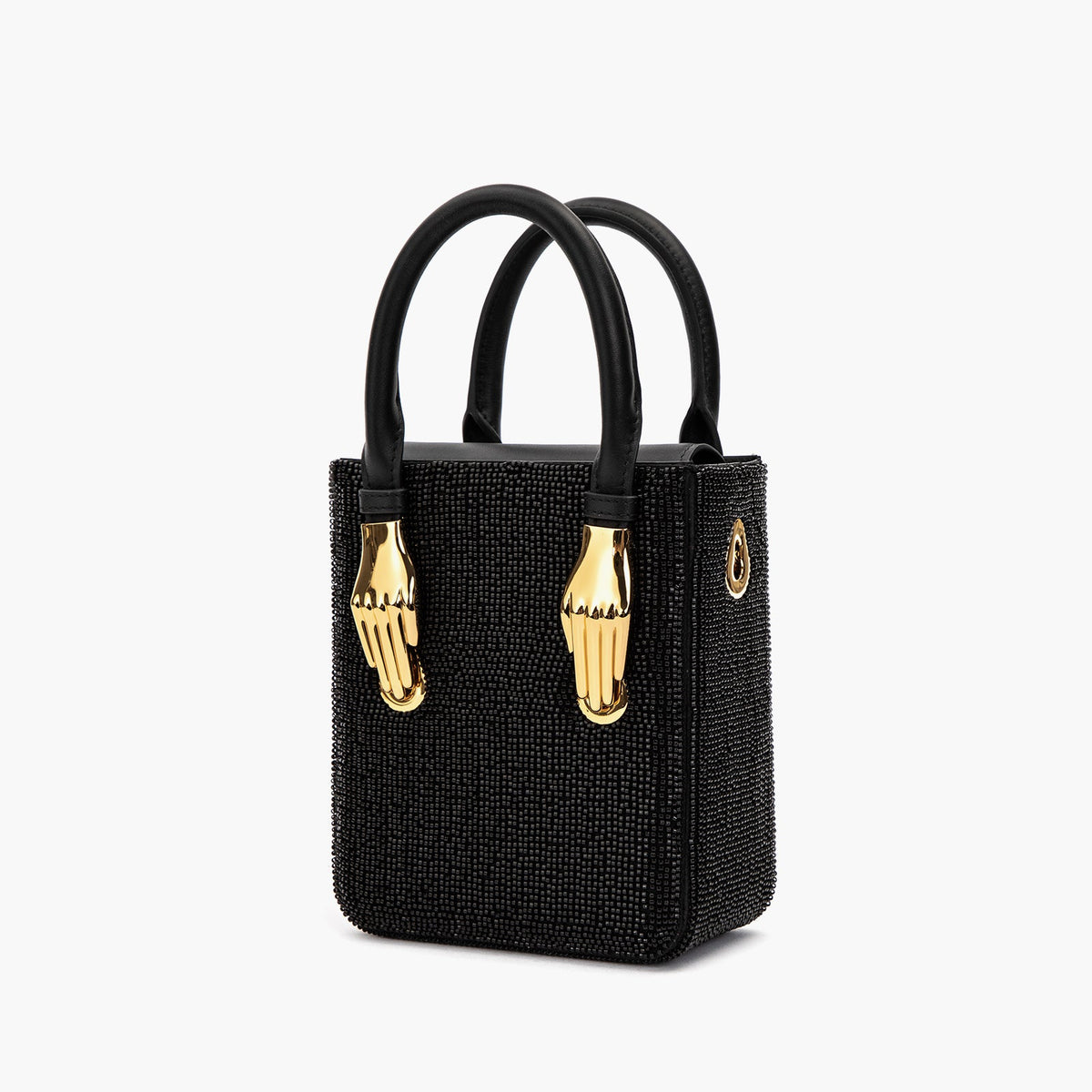 Black Handmade Beaded Top Handle Handbag