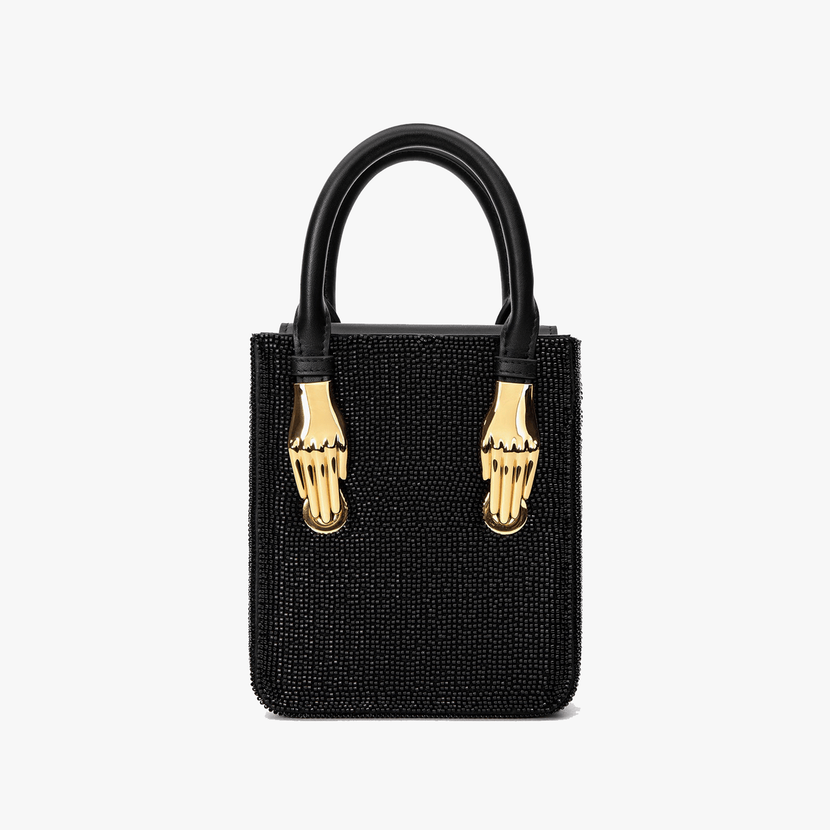 Black Handmade Beaded Top Handle Handbag