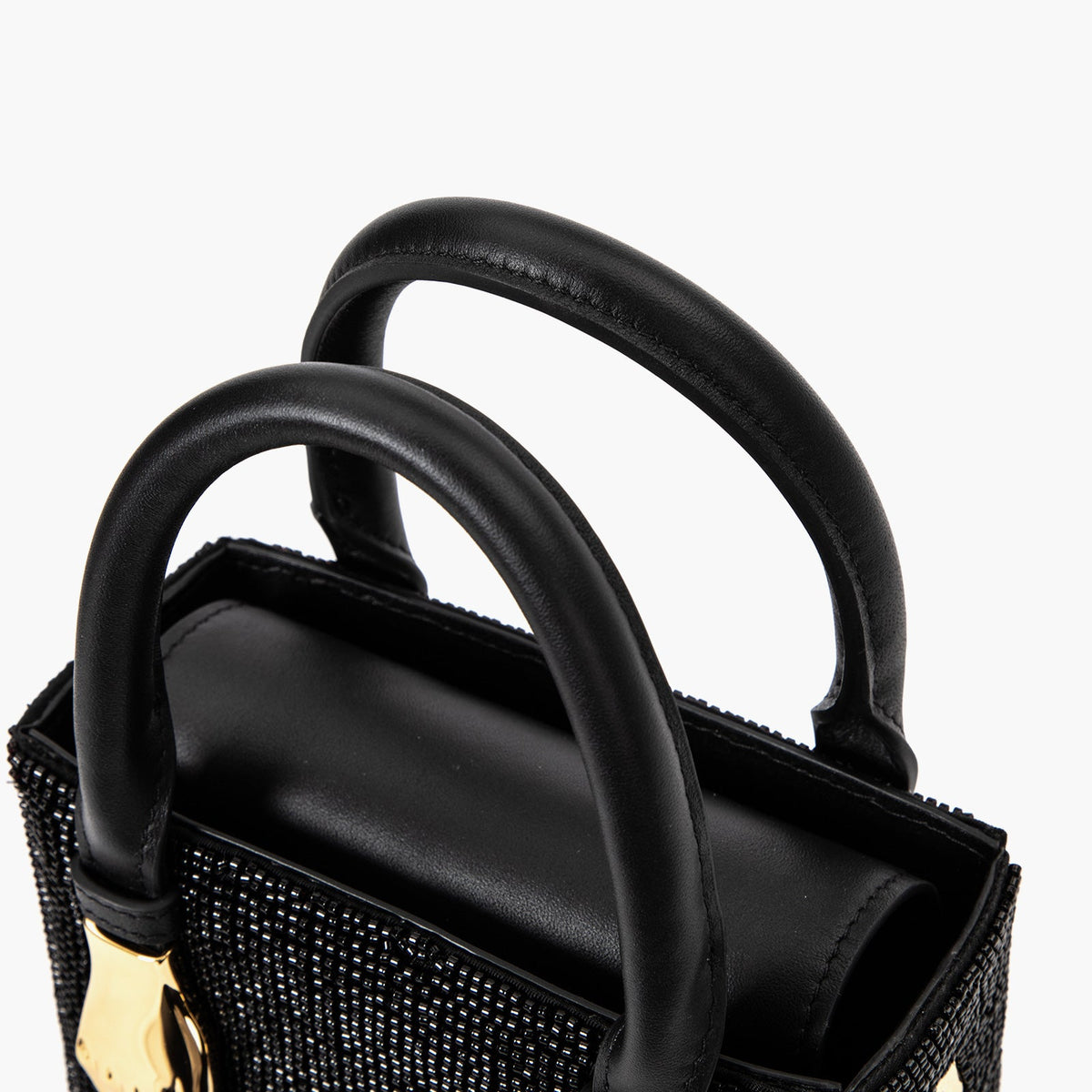 Black Handmade Beaded Top Handle Handbag