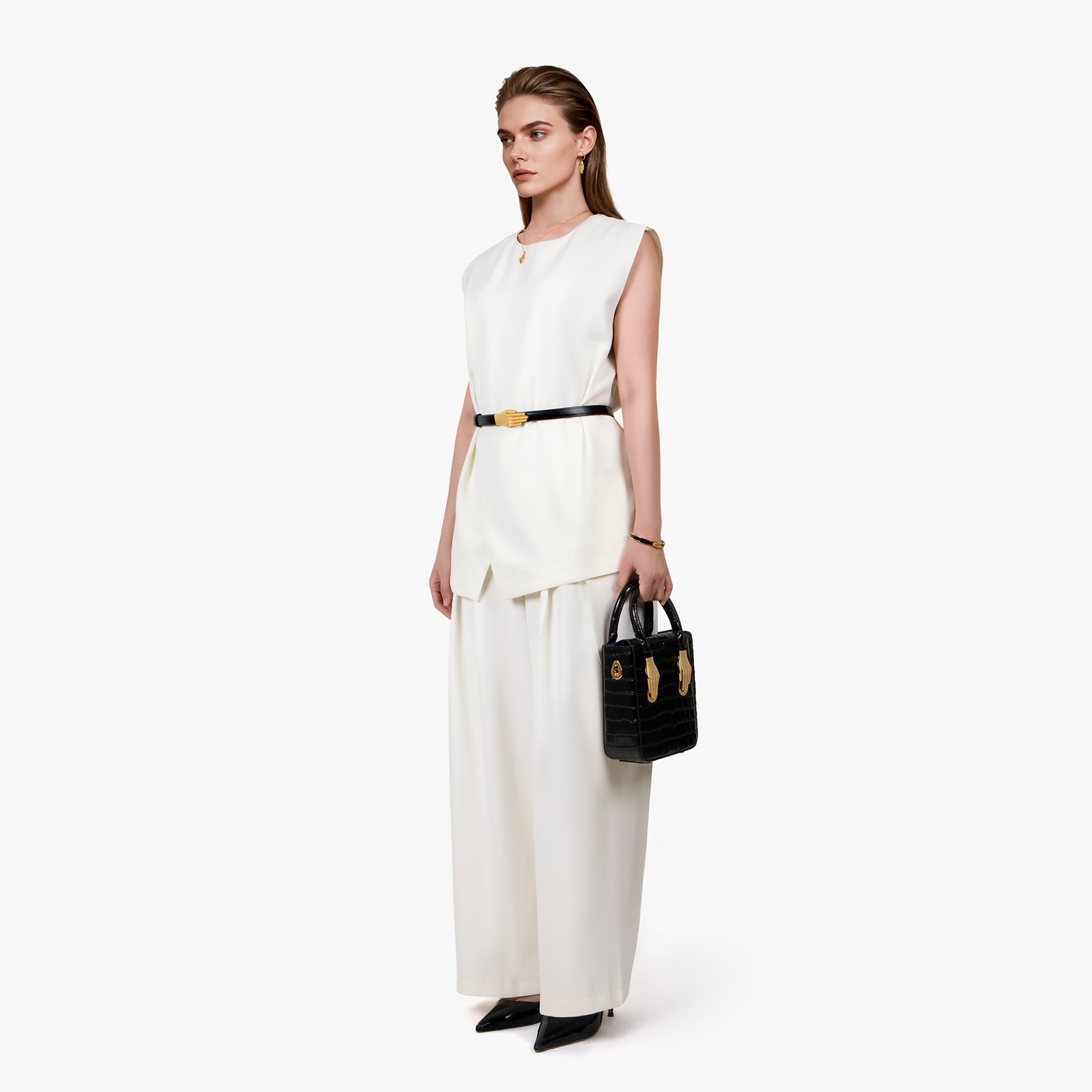 Schwarze Tragetaschen aus Leder mit Krokodilprägung für Damen