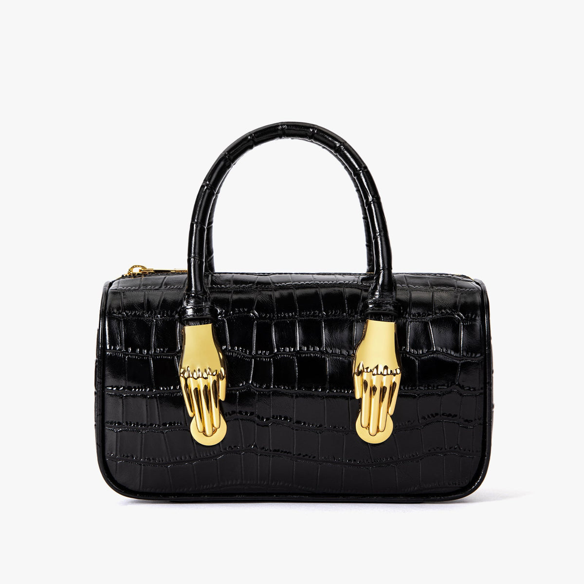 Black Crocodile Embossed Leather Tote