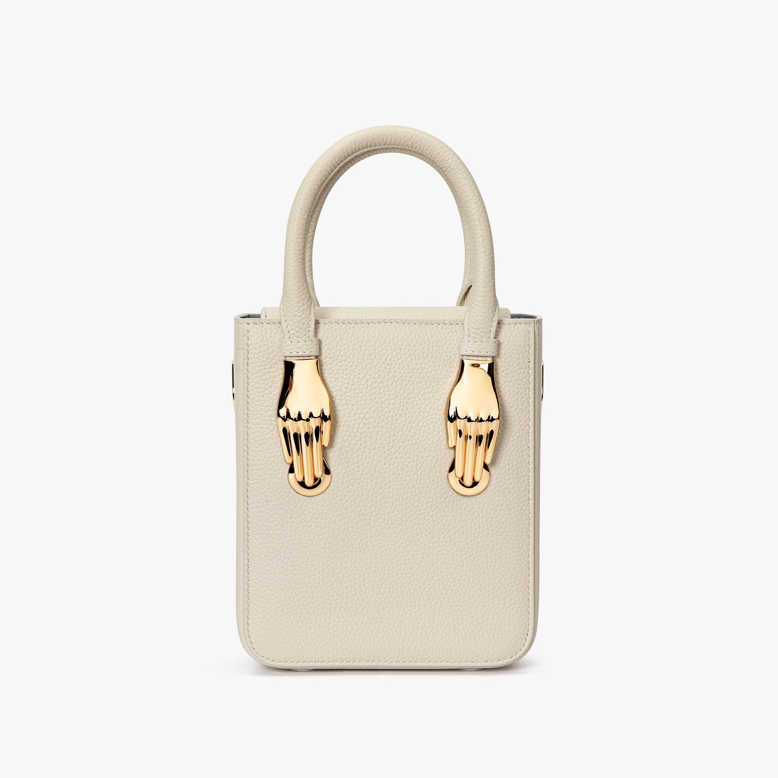 Elfenbeinfarbene Handtasche mit Pebble Grain-Griff oben