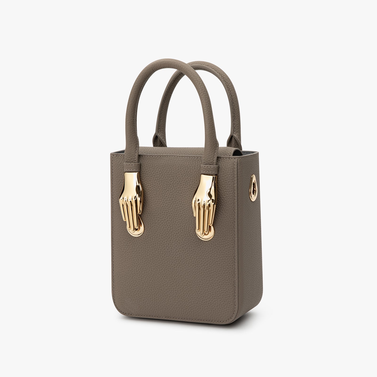 Graue Damenhandtasche mit Kieselkorn-Griff oben